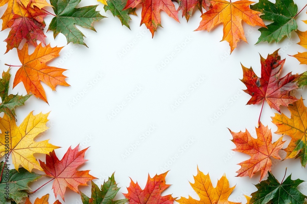 Autumn Maple Leaves Flat Lay White Background created with Generative AI Autumn Maple Leaves Flat Lay White Background created with Generative AI