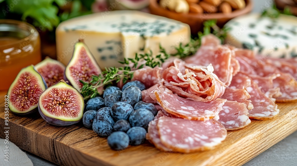 Wooden Paddle with Turkey and Blue Cheese Wooden Paddle with Turkey and Blue Cheese