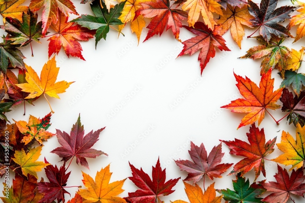 Autumn Maple Leaves Flat Lay White Background created with Generative AI Autumn Maple Leaves Flat Lay White Background created with Generative AI