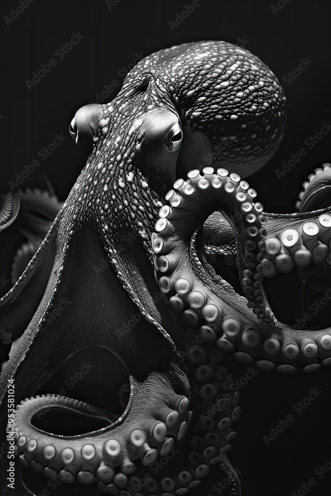 Fototapeta premium portrait studio photograph of octopus black and white