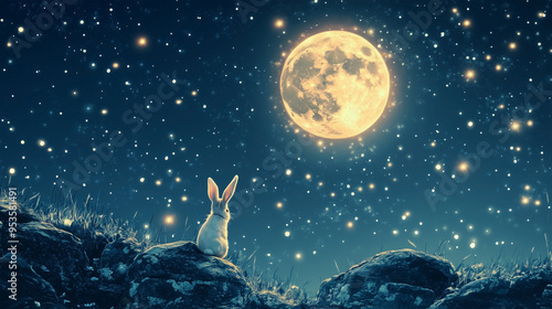 Stargazing Rabbit Under the Moon