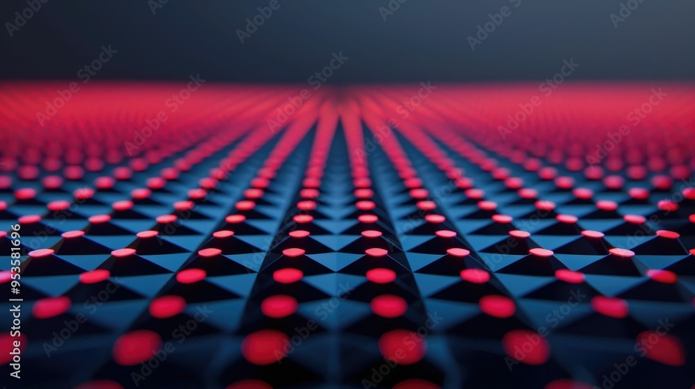 Fototapeta premium Mesmerizing cube pattern with vibrant gradient red and blue backdrop in a deep depth of field creating a futuristic minimalist and dynamic digital art composition