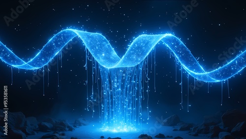 Wallpaper Mural Wave of Electric Blue Light Beams Cascading with Magical Particles in Dark Setting Torontodigital.ca