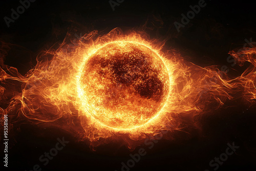 Glowing hot sun with flames