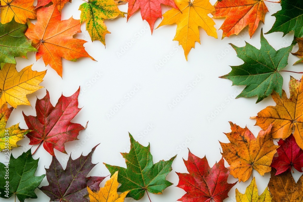 Autumn Maple Leaves Flat Lay White Background created with Generative AI Autumn Maple Leaves Flat Lay White Background created with Generative AI