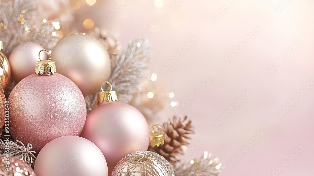 Seasonal Decorations. Luxury Pastel Pink and Gold Christmas Background. Seasonal Decorations. Luxury Pastel Pink and Gold Christmas Background.