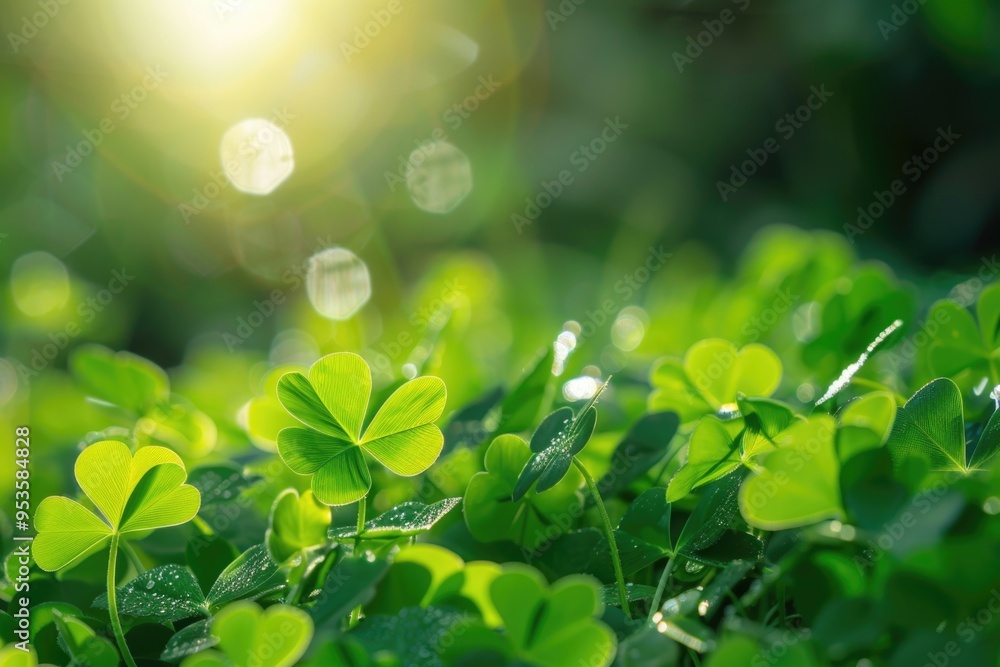 Green clover field in sunlight Green clover field in sunlight