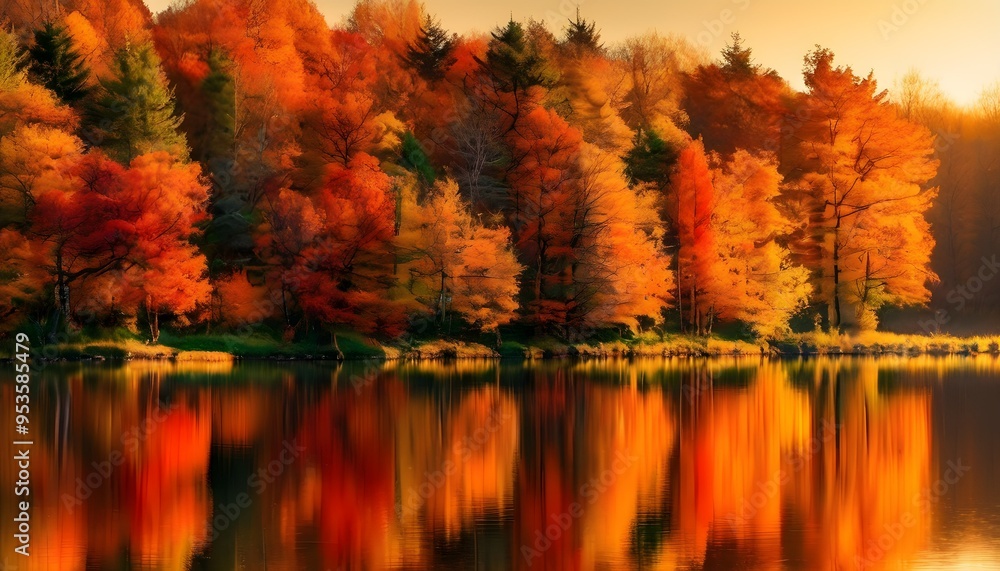 Obraz premium Trees reflected in the water in Autumn