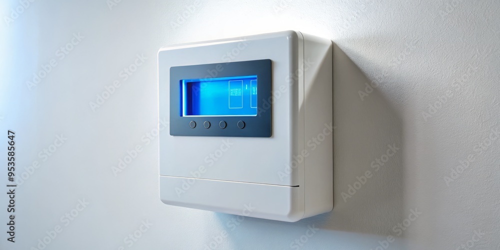 A close-up of a digital electricity meter displaying kilowatt-hour consumption, with a bright blue backlight and sleek A close-up of a digital electricity meter displaying kilowatt-hour consumption, with a bright blue backlight and sleek