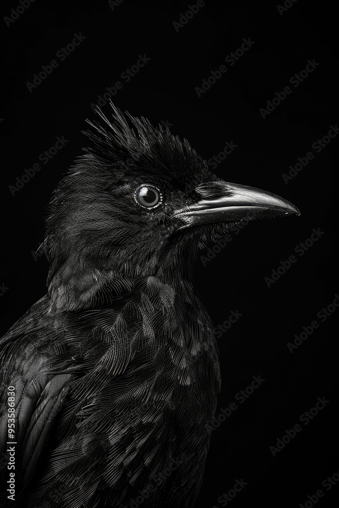 portrait studio photograph of umbrellabird black and white portrait studio photograph of umbrellabird black and white