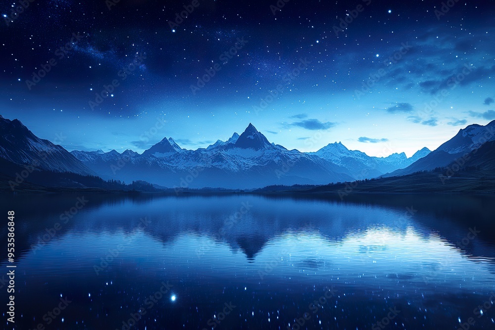 Calm and Tranquil Blue Night Sky Scene Calm and Tranquil Blue Night Sky Scene