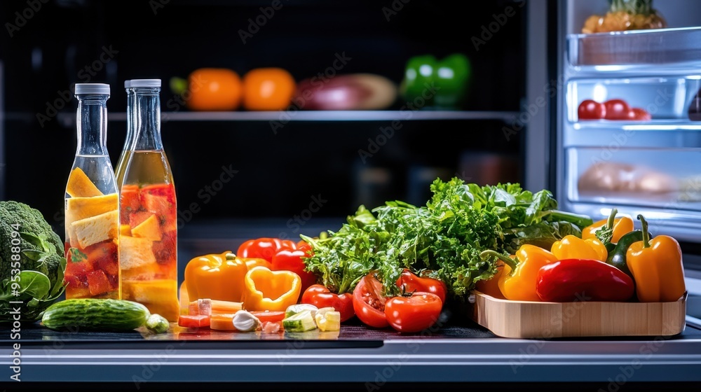 A refrigerator stocked with meal kits, ready for quick and easy cooking
