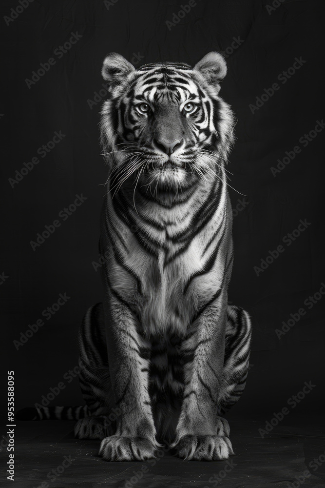 Fototapeta premium portrait studio photograph of tiger black and white