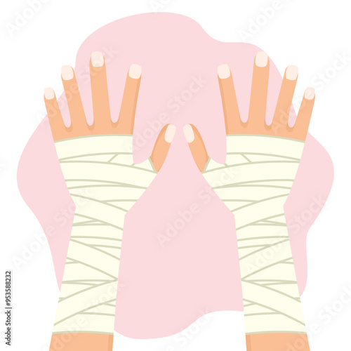 concept illustration of a hand wearing a bandage, flat style vector illustration.