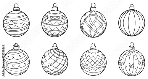 Christmas ball icon. Set of Christmas balls. Christmas ball icons in flat linear design. Vector illustration.