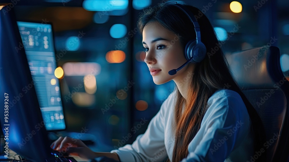 Female tech support agent managing call center operations efficiently, providing excellent customer service Female tech support agent managing call center operations efficiently, providing excellent customer service