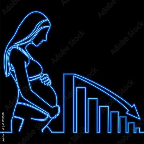Decreasing chart, symbolizing the challenges of declining birth rates icon neon glow vector illustration concept