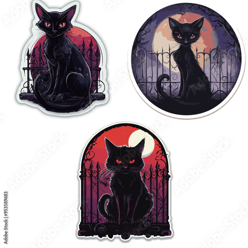 Adesivo vettoriale di gatto nero per halloween