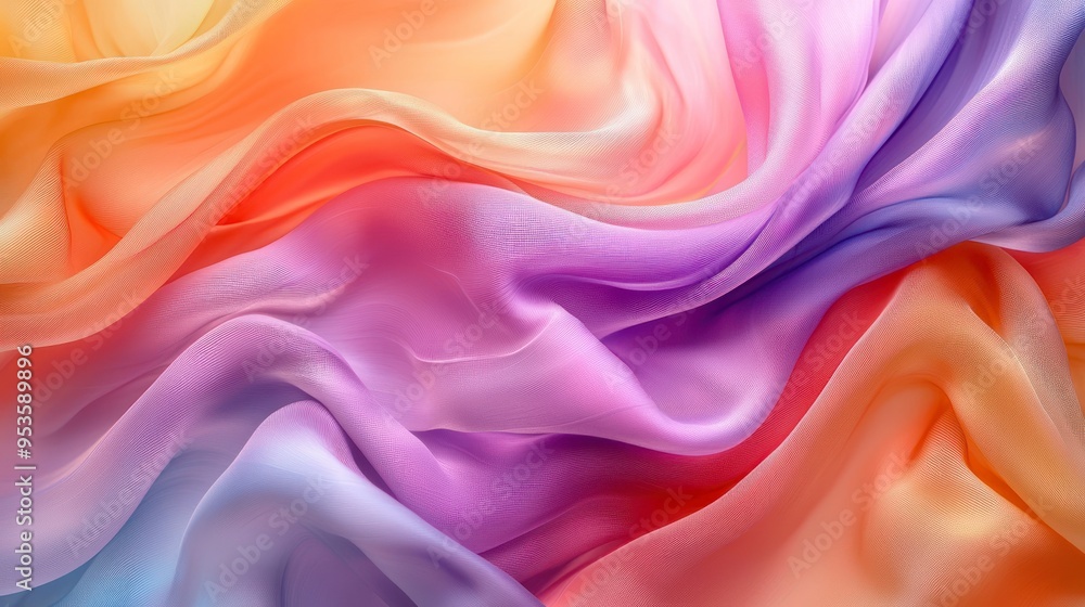 Abstract close-up of vibrant colored silk fabric in shades of pink, orange, and purple Abstract close-up of vibrant colored silk fabric in shades of pink, orange, and purple