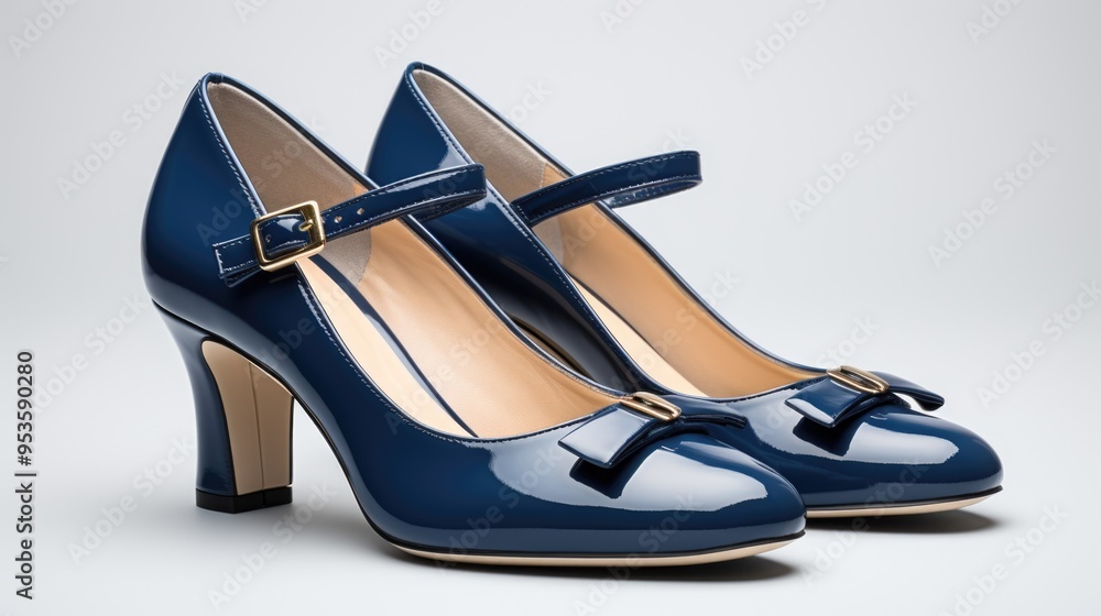 Naklejka premium Navy blue pointed toe high heel shoes on white background