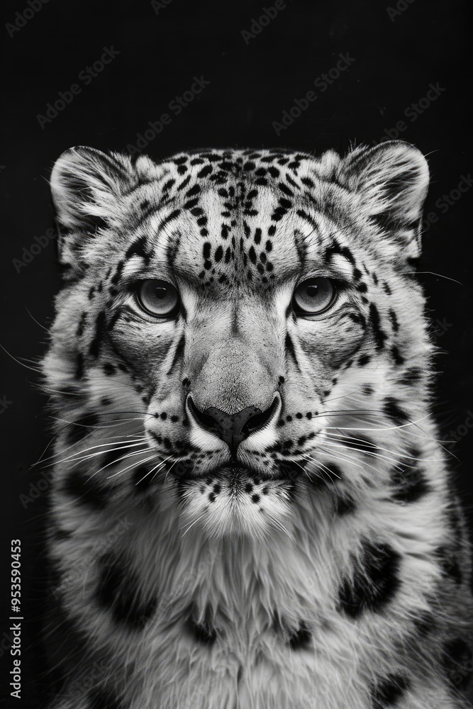 Obraz premium portrait studio photograph of snow leopard black and white