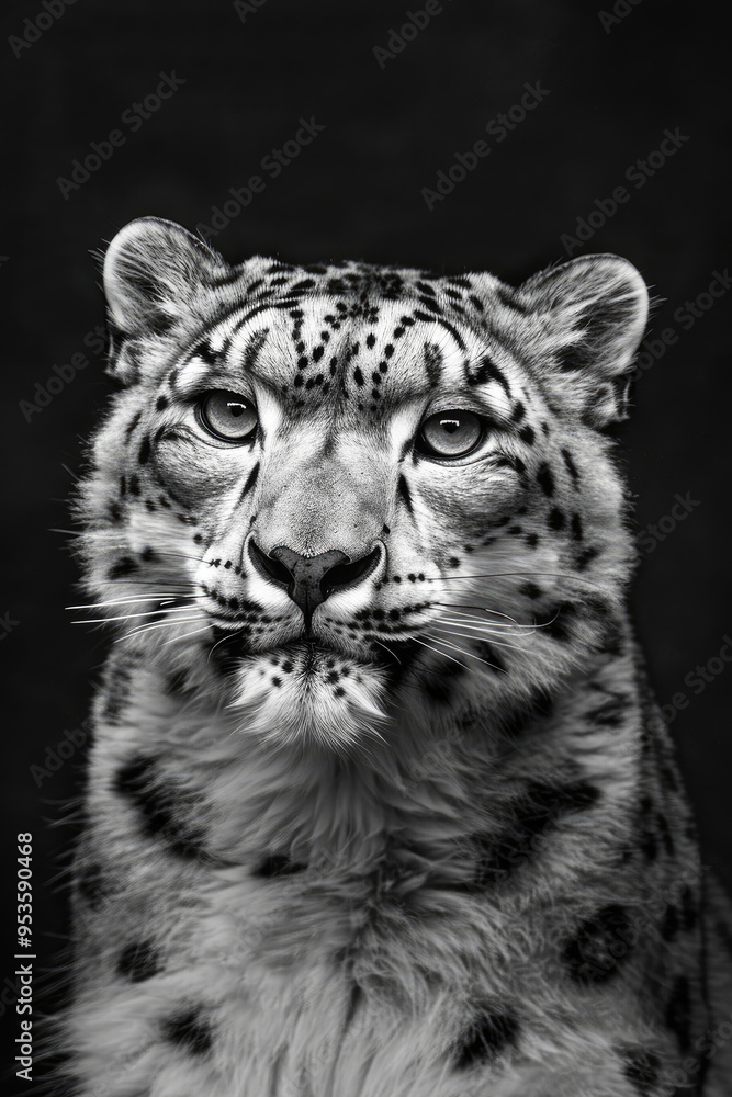 Fototapeta premium portrait studio photograph of snow leopard black and white