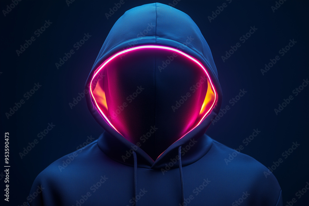 Blank black hood with neon effect for gamer player Blank black hood with neon effect for gamer player