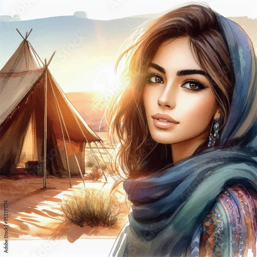 Beautiful Eastern Woman Portrait – High Quality Design and Decoration Element