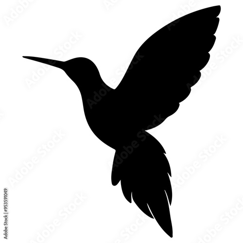 Cute logotype Hummingbird Silhouette, black and white hummingbird flying vector illustration, hummingbird icon.