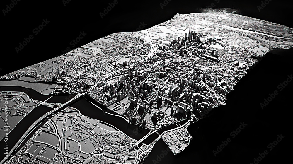 Technical aerial visual, 3D LiDAR GIS aerial map satellite scan model ...