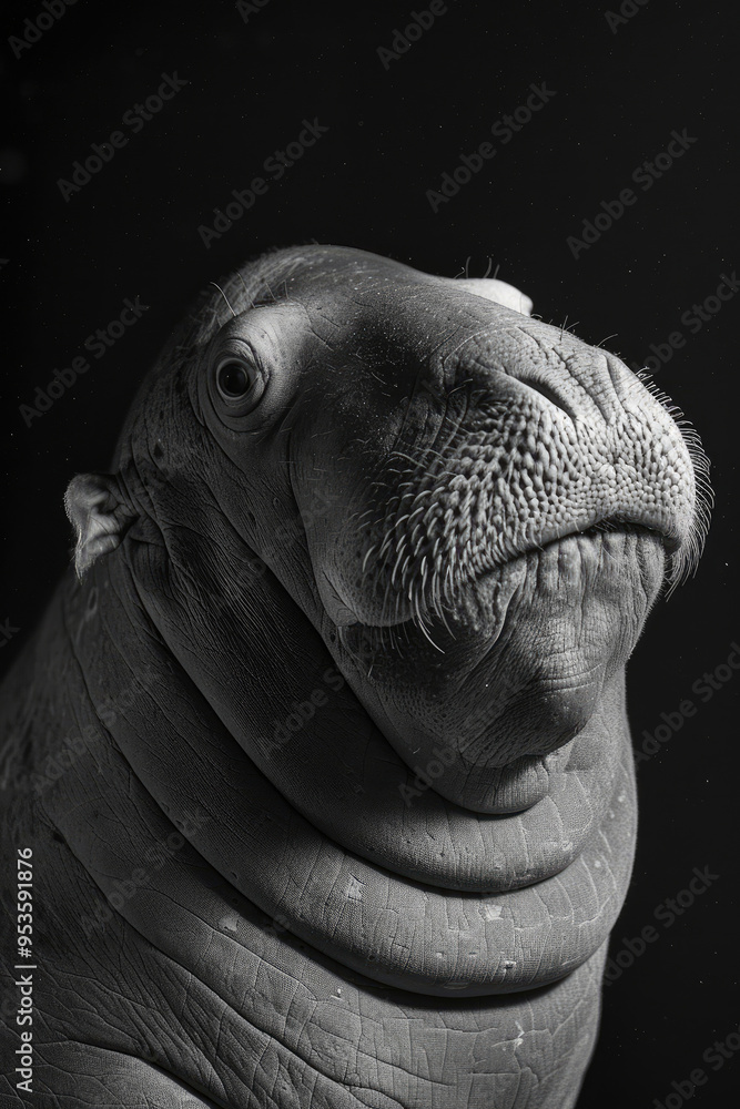 portrait studio photograph of sea cow black and white portrait studio photograph of sea cow black and white