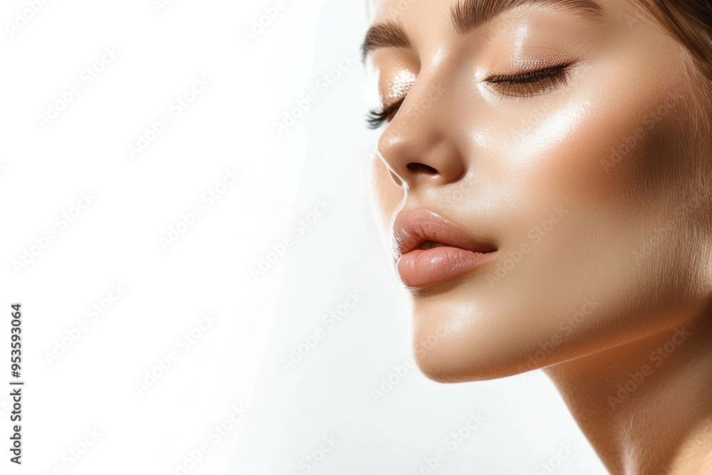 Womans profile with shimmery makeup Womans profile with shimmery makeup