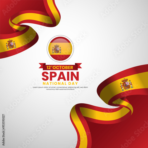 Spain flag for spain national day banner background with waving ribbon flag