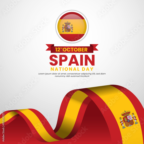 Spain flag for spain national day banner background with waving ribbon flag