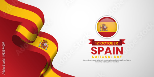 Spain waving ribbon flag for National day background. Template for independence day banner design