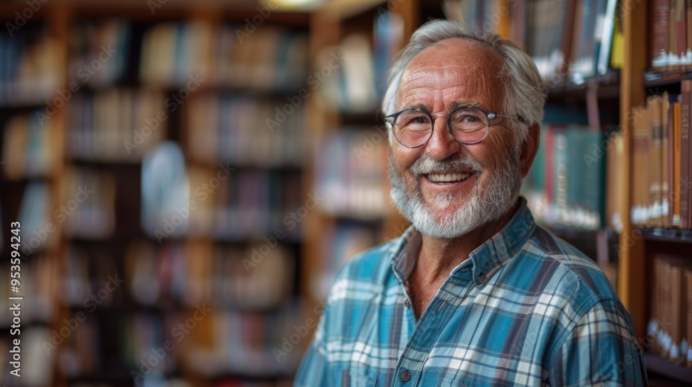 Smiling man in book store Smiling man in book store