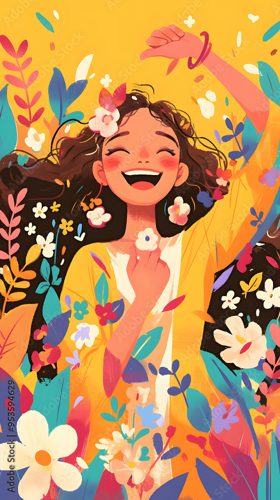 Happy girl in flowers Happy girl in flowers