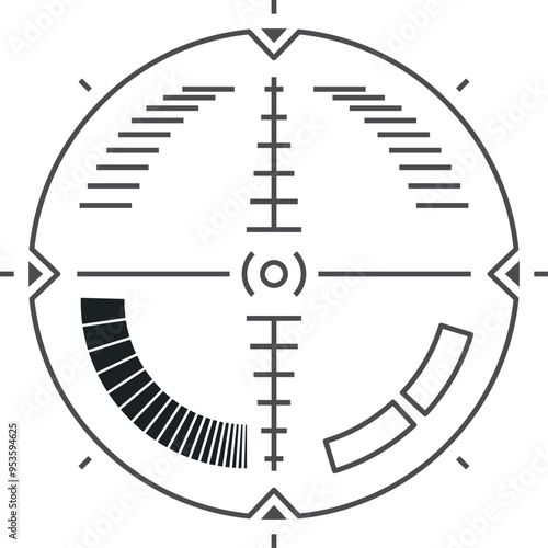 Laser crosshair black symbol. Cyber game weapon