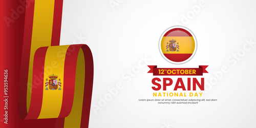 Spain waving ribbon flag for National day background. Template for independence day banner design