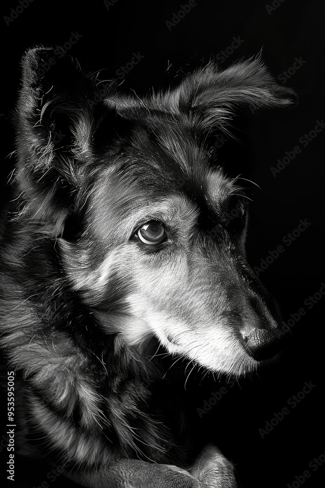 portrait studio photograph of working dog black and white