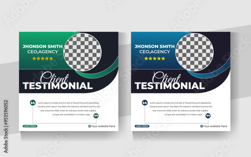 Customer review, client endorsements, social media posts, or site banner advertisement design template.
