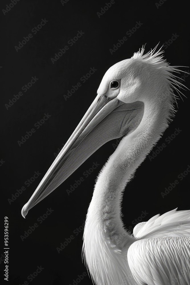 portrait studio photograph of white pelican black and white portrait studio photograph of white pelican black and white