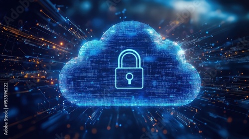 Wallpaper Mural Digital cloud security concept with a padlock symbol, representing data protection and privacy in the cloud environment. Torontodigital.ca