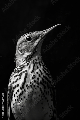 portrait studio photograph of western meadowlark black and white