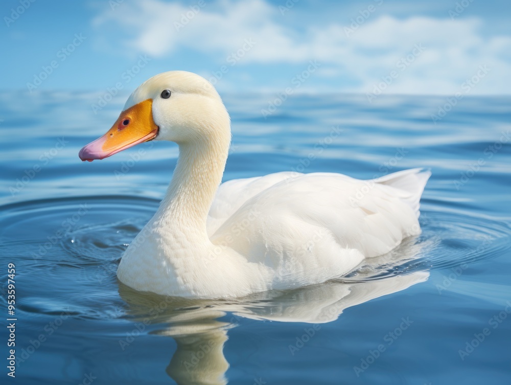 White goose swimming in a lake White goose swimming in a lake