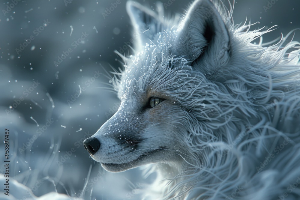 Obraz premium Arctic fox in winter snowstorm
