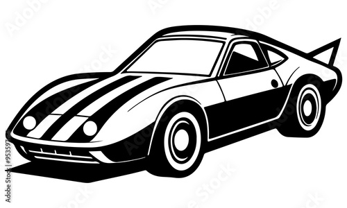 Sports racing Car Front View Silhouette. Black and white vintage classic logotype car. Sports car vector and sports car icon.