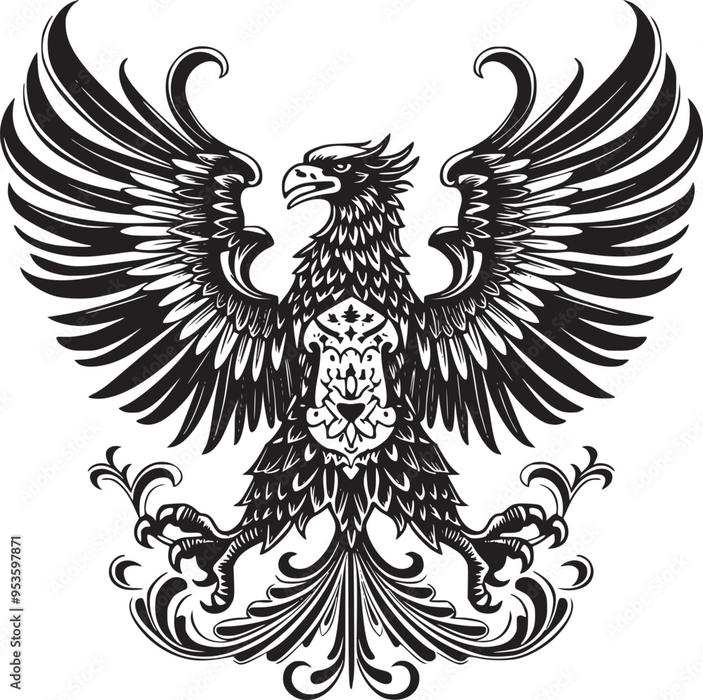 Obraz premium Soaring Eagle: A Powerful Vintage-Style Vector Illustration