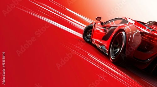 A high-speed red sports car is captured on a striking red background with motion blur effects, symbolizing speed and luxury