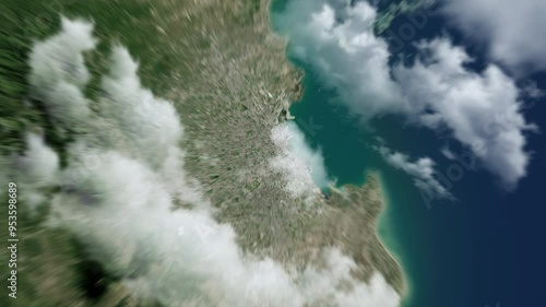 Zooming on Jakarta, Indonesia. Earth zoom in from outer space to city. The animation continues by zoom out through clouds and atmosphere into space. View of the Earth at night. Images from NASA. 4K